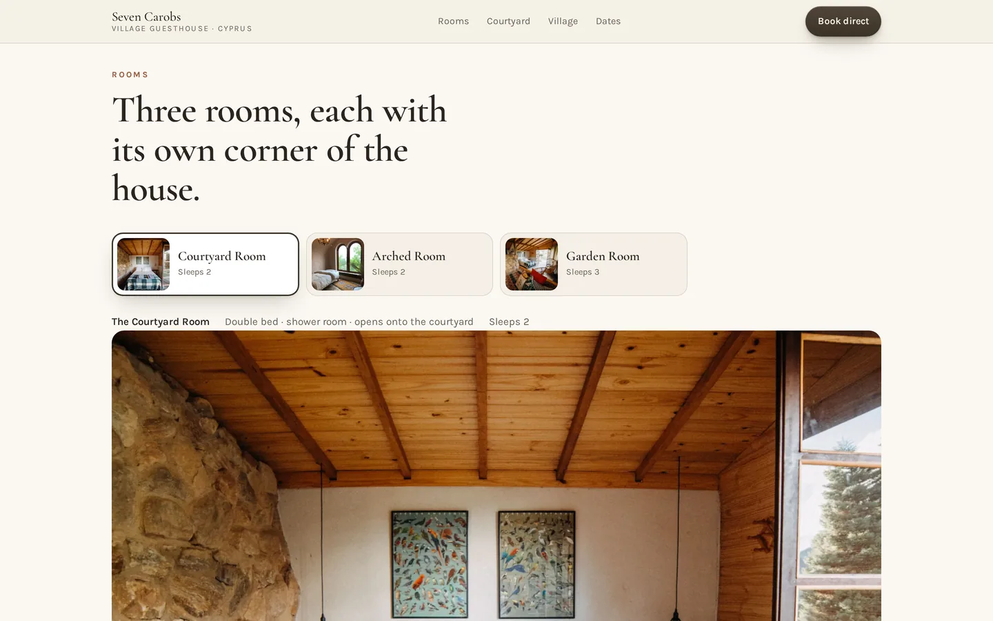 Example design: room tabs on the fictional Seven Carobs site